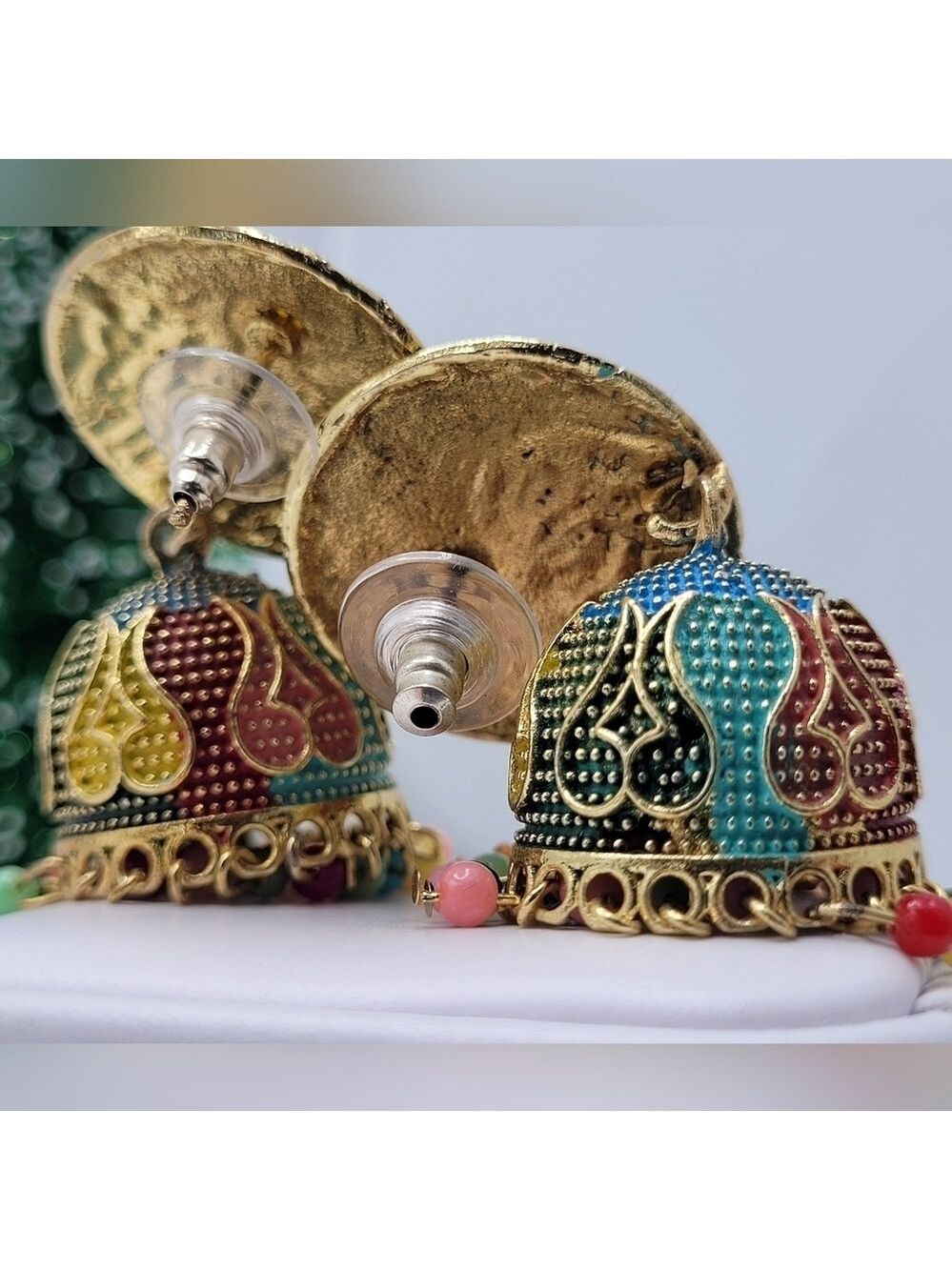 ✨2/$10✨ Gold Jhumki Earrings with Multicolor Beads Ethnic Statement Jewelry - Picture 8 of 11